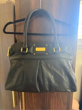 Marc Jacobs Black Leather Tote with Gold Plaque